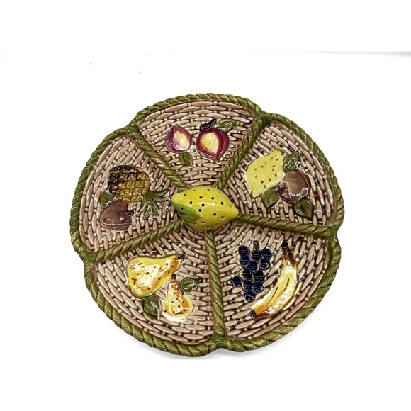 Vintage Jamal Majolika Devised Fruit Hors d’ oeuvres Snack Tray Lemon Toothpick - Picture 4 of 8